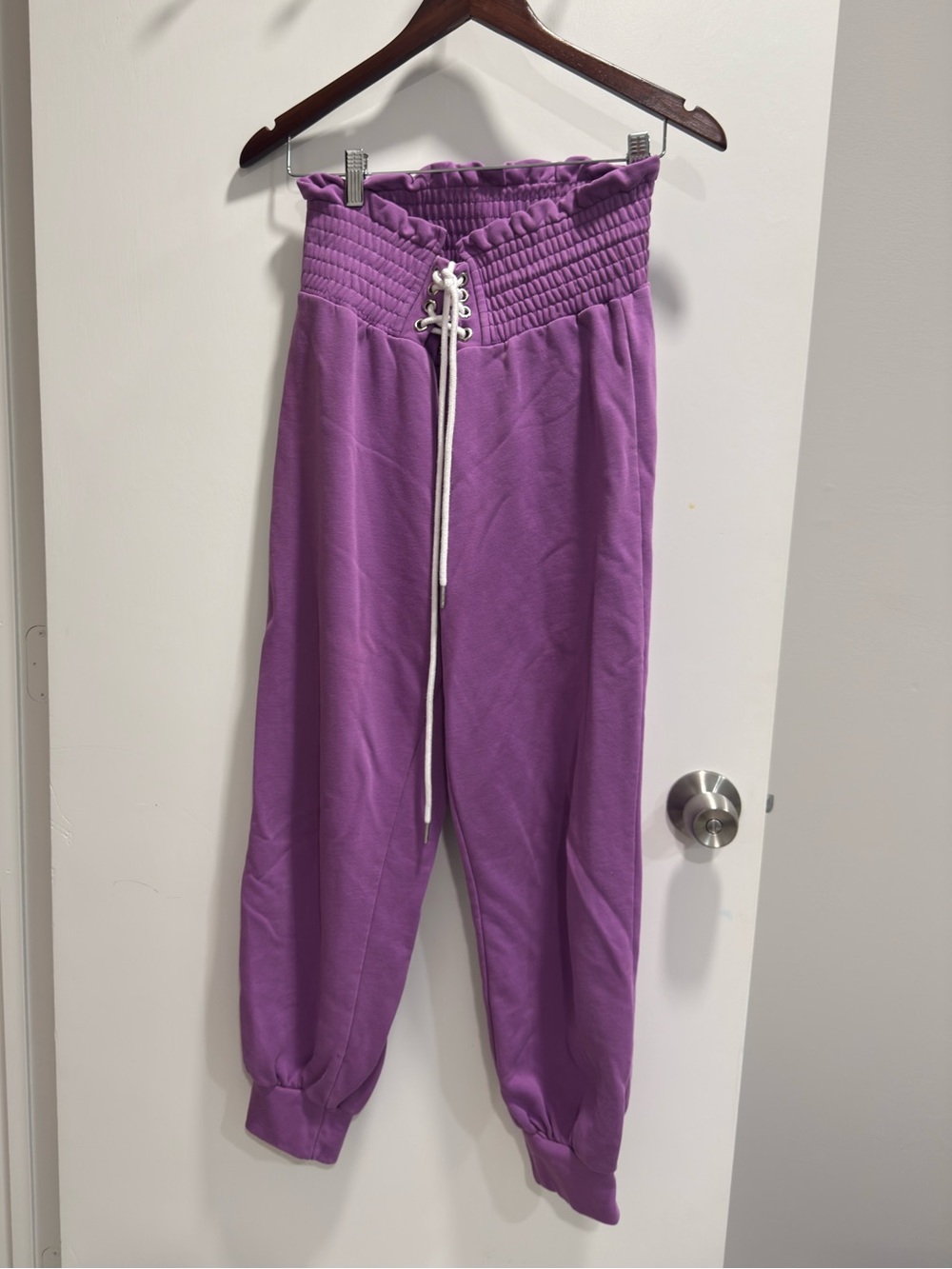 me too Purple Smocked Waist Jogger Pants with Drawstring
